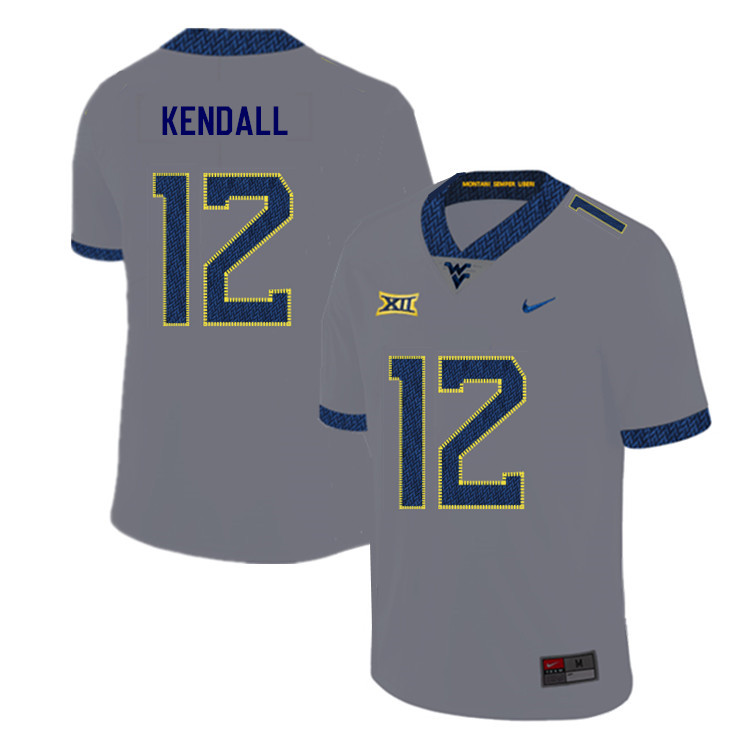 2019 Men #12 Austin Kendall West Virginia Mountaineers College Football Jerseys Sale-Gray - Click Image to Close